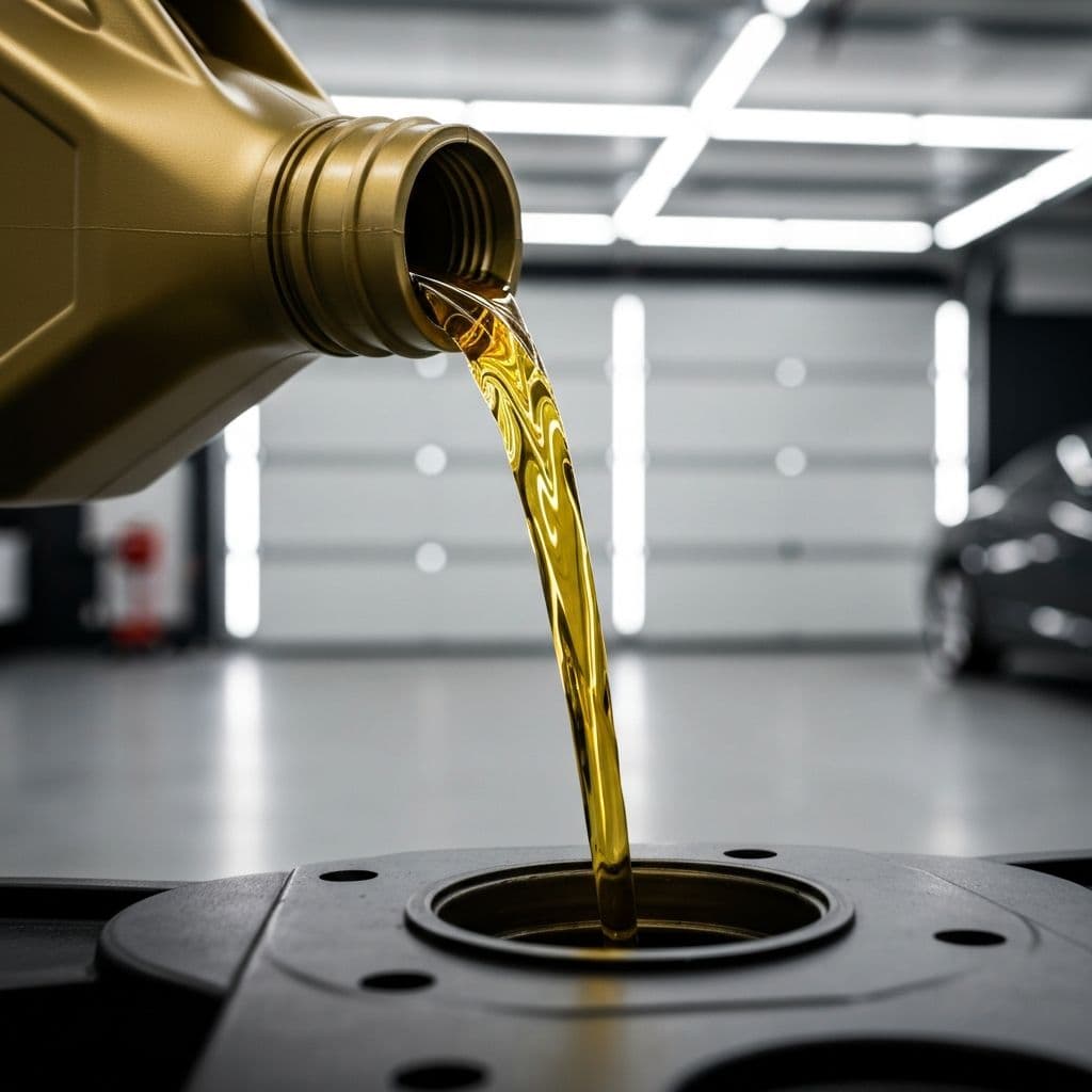 Full synthetic motor oil being poured into a car engine