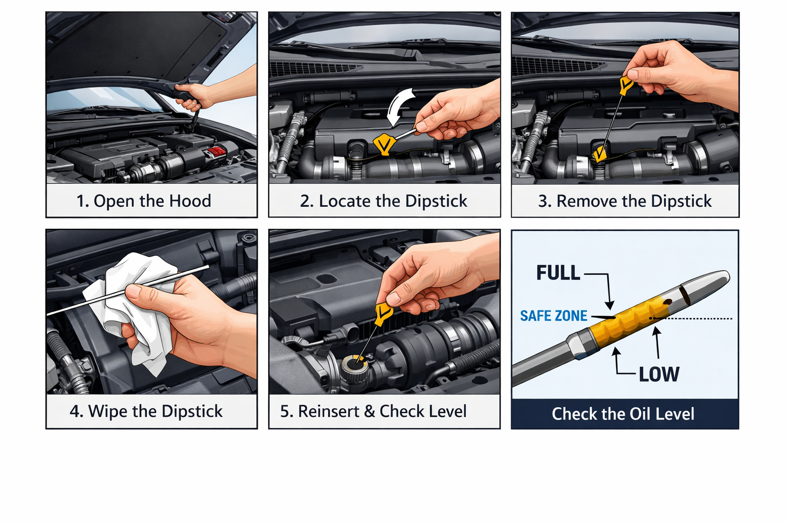 How to check engine oil level illustration