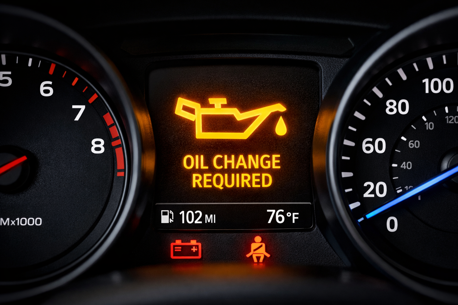 Car dashboard oil change warning light